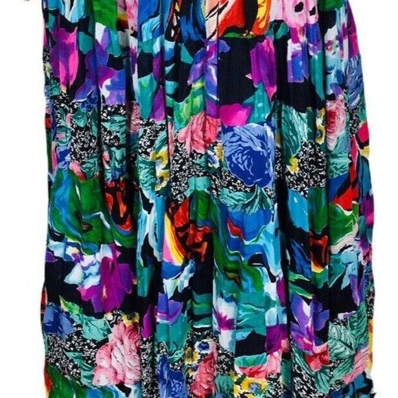 Vintage 90s Floral Tiered Ruffle Boho Gypsy Colorful Full Maxi Skirt India OSFA - Picture 3 of 10